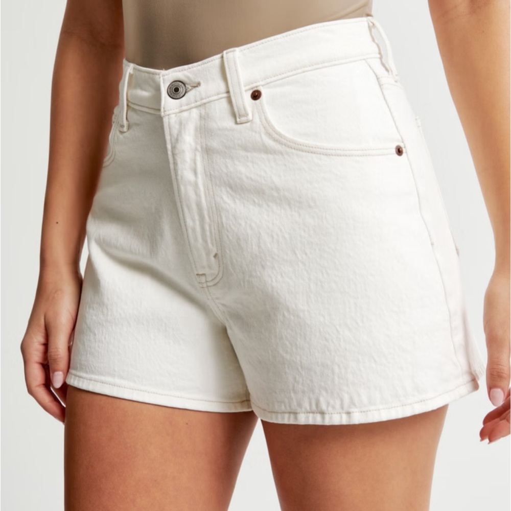 Abercrombie & Fitch Cream Jean Shorts High-Waisted Cuffed Hem